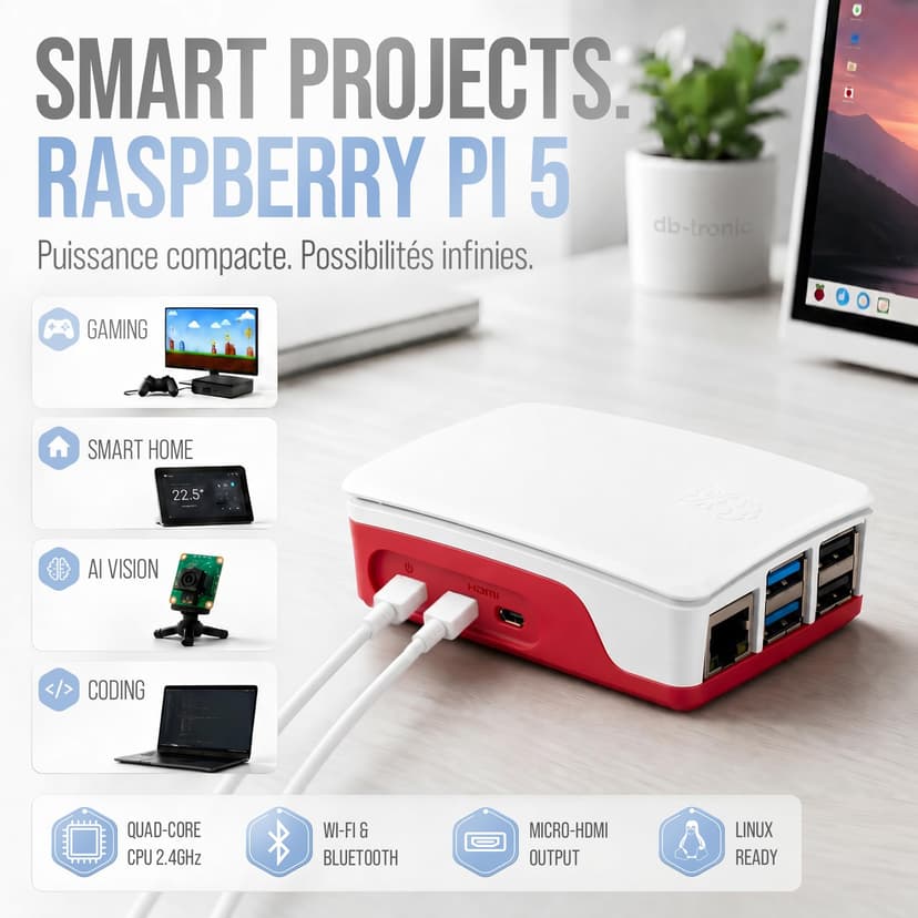 db-tronic Raspberry Pi 5 4 Go Starter Kit | Édition 64 Go | Alimentation 27 W | Boîtier avec Ventilateur | Micro HDMI 4K | Dissipateur | idéal pour Home Assistant et Le Smart Home - 2