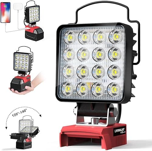 LED Work Light for Milwaukee M18 Battery: Cordless Tools Light - 18V Flashlight - 48W Battery Lights with USB Charger (No Battery)