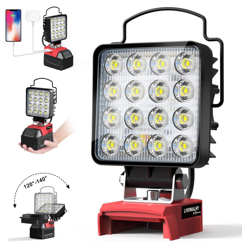 LED Work Light for Milwaukee M18 Battery: Cordless Tools Light - 18V Flashlight - 48W Battery Lights with USB Charger (No Battery) - 1