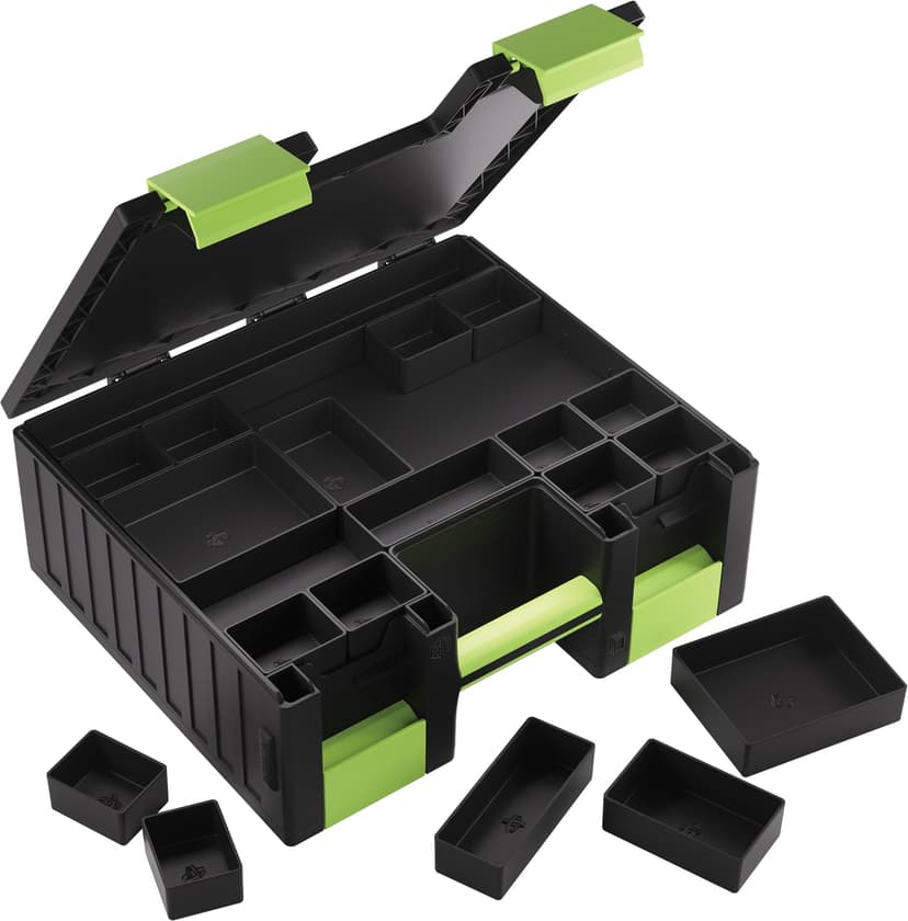 Asmodee Gamegenic - Game Castle Black Green - boîte de rangement transportable pour accessoires de jeux et cartes, rangement pour jeux de société avec bandoulière réglable, mallette tout-en-un - 4