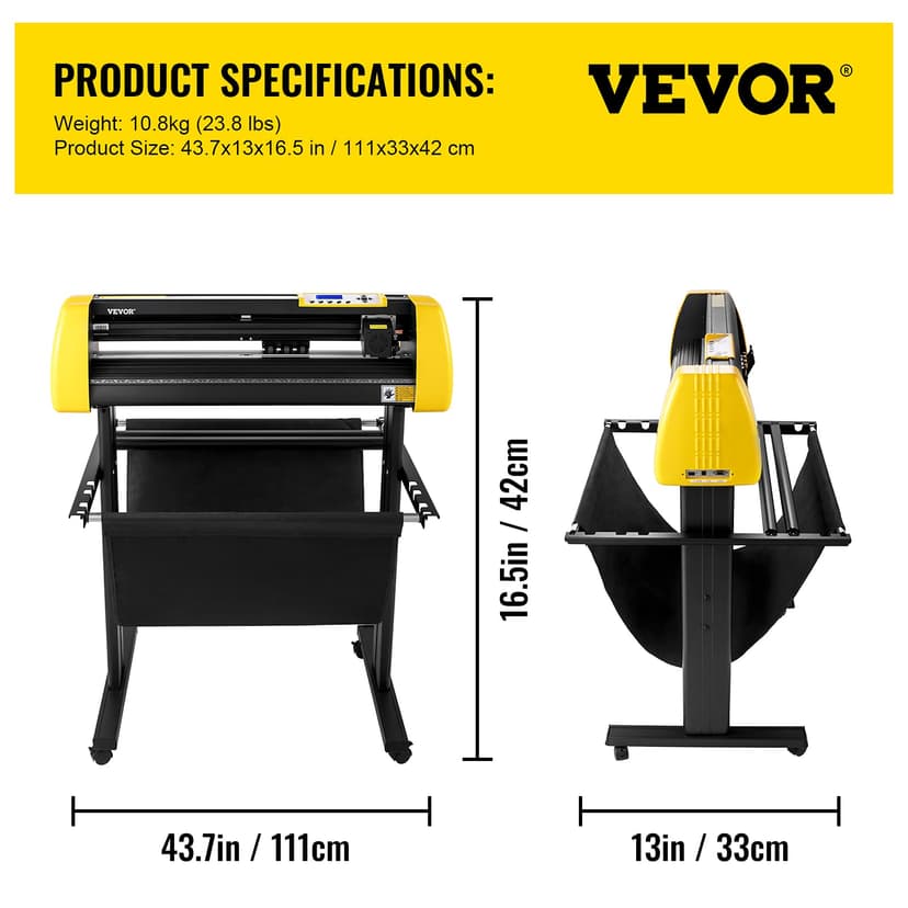 VEVOR Vinyl Cutting Plotter 870mm Vinyl Cutting Plotter for Printing Vinyl Auto Cut Camera Contours LCD Display Adjustable Strength and Speed Compatible with Windows - 7