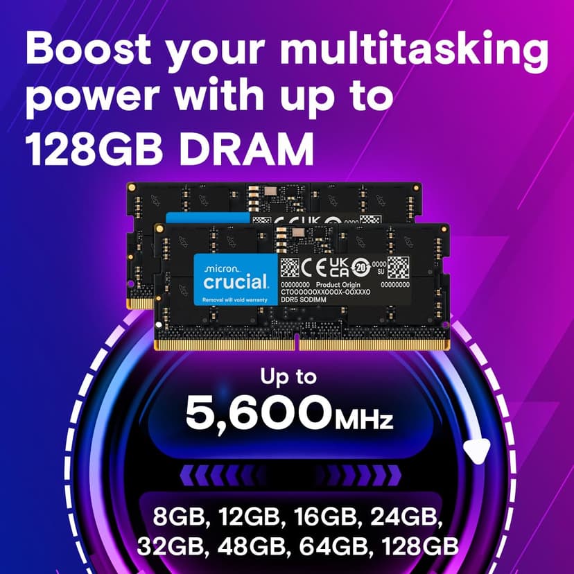 Crucial DDR5 RAM 32GB Kit (2x16GB) 5600MHz SODIMM, Laptop Computer Memory, Mini PC (or 5200MHz, 4800MHz) CL46 - CT2K16G56C46S5 - 3