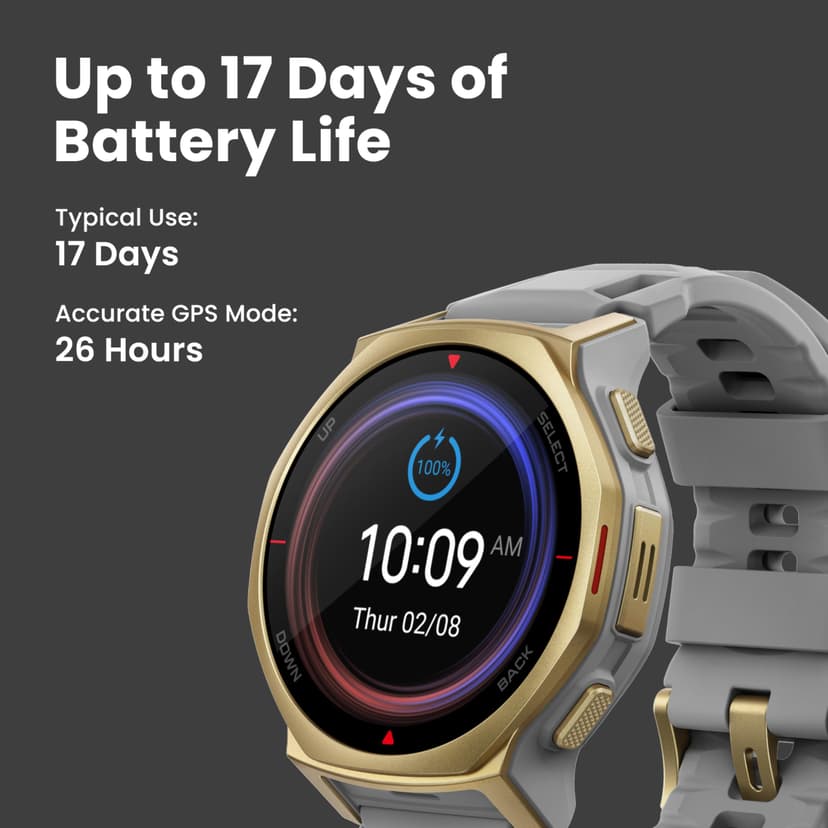 Amazfit T-Rex 3 Pro Outdoor Smart Watch 44mm Sapphire AMOLED Display with Flashlight, Ti Bezel, Dual Band GPS, Offline Maps, 17 Days Battery, 10 ATM, 180+ Sports Mode for Android & iPhone, Arctic Gold - 4