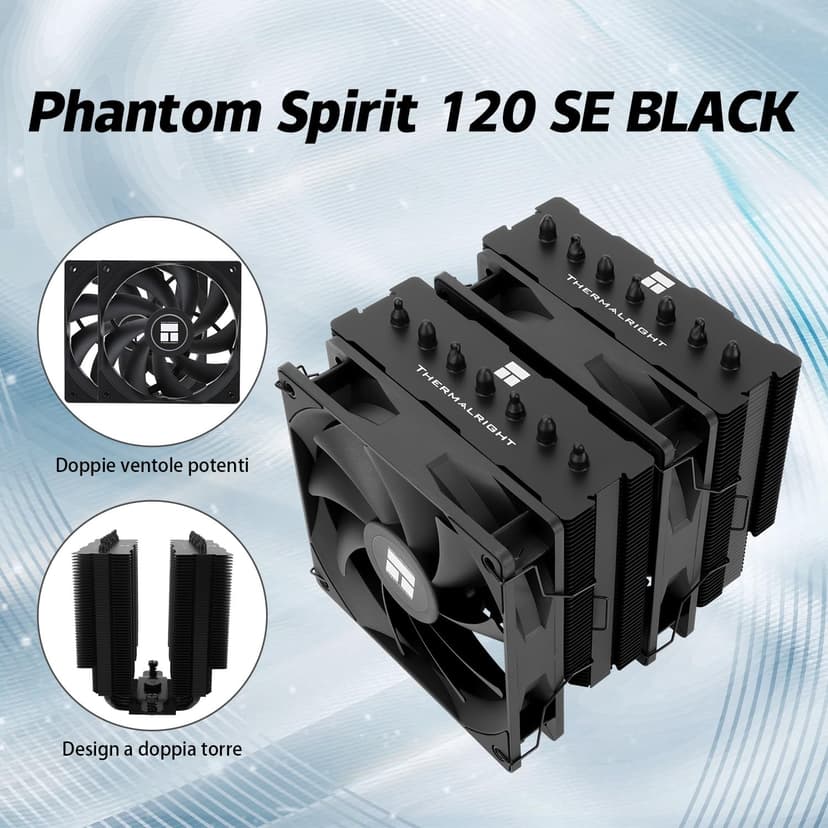 TR Phantom Spirit 120 SE Black CPU Cooler with 7 Heatpipes, Two 120 mm PWM Fans, AGHP 4.0, for AM4/AM5 - 2