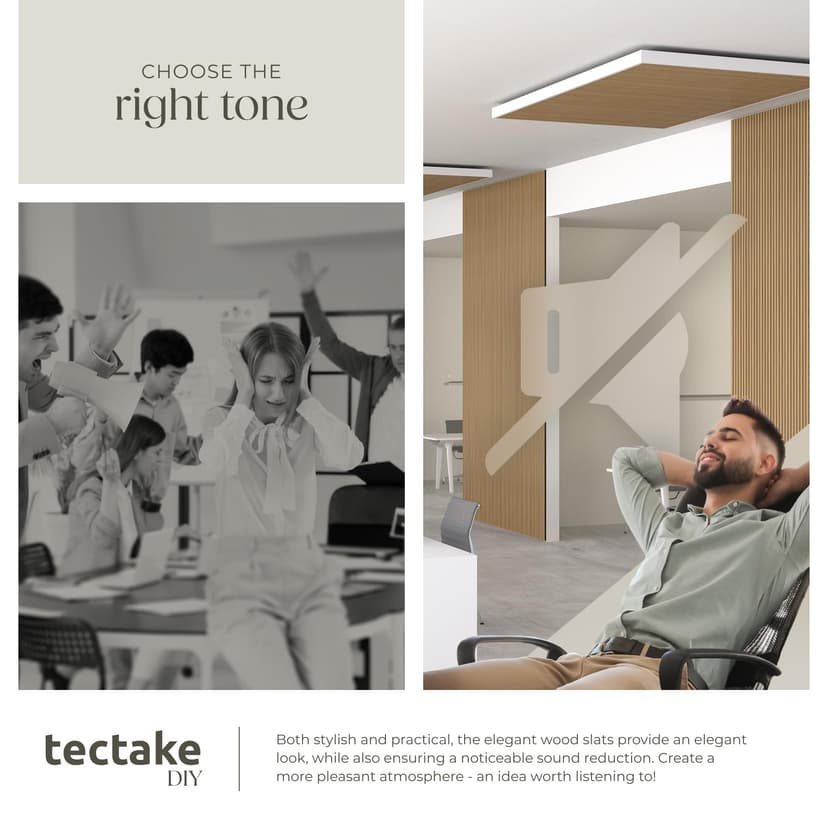 tectake® Set of 2 Acoustic Wall Panels with Real Wood Veneer & MDF, Sound-Absorbing Acoustic Panels with Felt Fabric & Wood Slats, Adjustable Size & Easy Installation, 120 x 60 x 2.1 cm - Oak - 5