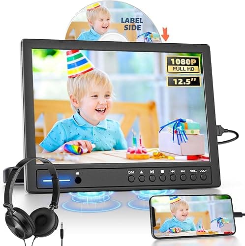 Arafuna 12.5 Inch Car DVD Player with Earphone, Headrest Video Equipment with Headrest Mount, Suction Cup Disc Input, Support 1080P Video