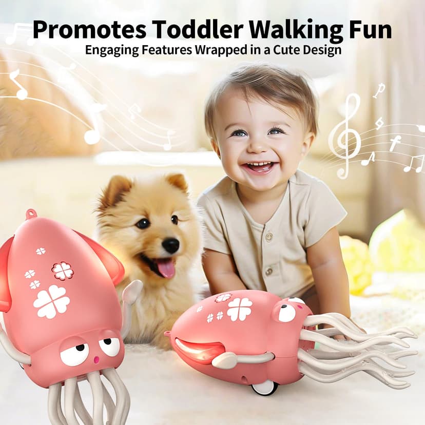 Smalody Smart Dancing Octopus Toy with LED Lights and Music, Rechargeable Interactive Baby Toys with Obstacle Avoidance, Ideal Sensory Gift for Christmas and Birthdays (Red) - 7