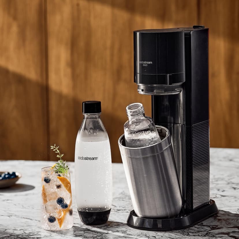 sodastream Duo – Machine à eau pétillante, 1 bouteille 1L sans BPA et 1 bouteille en verre 1L incluses, noire - 2