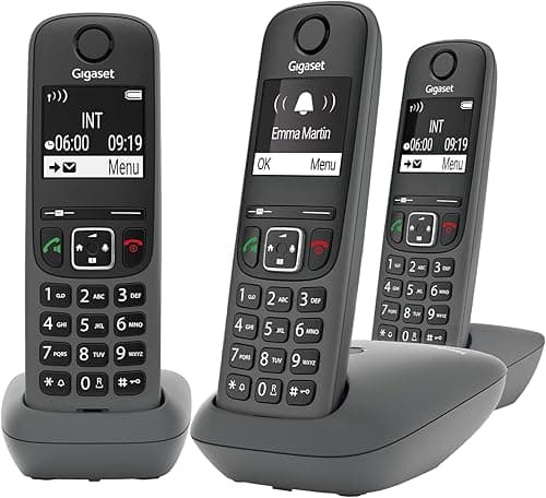 Gigaset A695 Trio - téléphone DECT sans Fil - 3 combinés avec Grand écran à Haut Contraste - Excellente qualité Audio - Fonction Mains Libres - Protection d'appels, Gris [Version française]