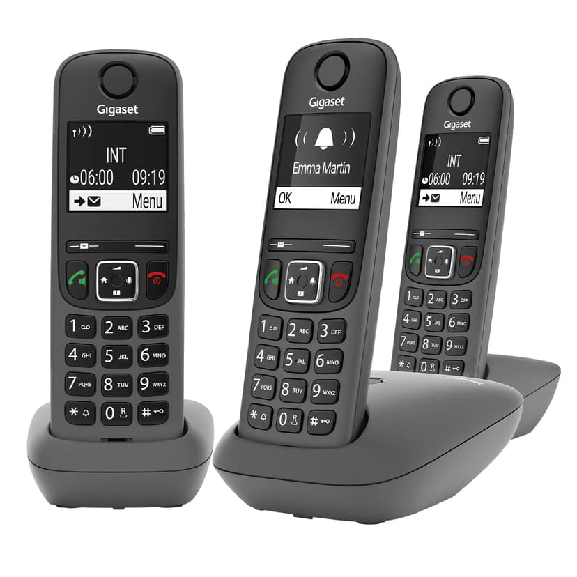 Gigaset A695 Trio - téléphone DECT sans Fil - 3 combinés avec Grand écran à Haut Contraste - Excellente qualité Audio - Fonction Mains Libres - Protection d'appels, Gris [Version française] - 1