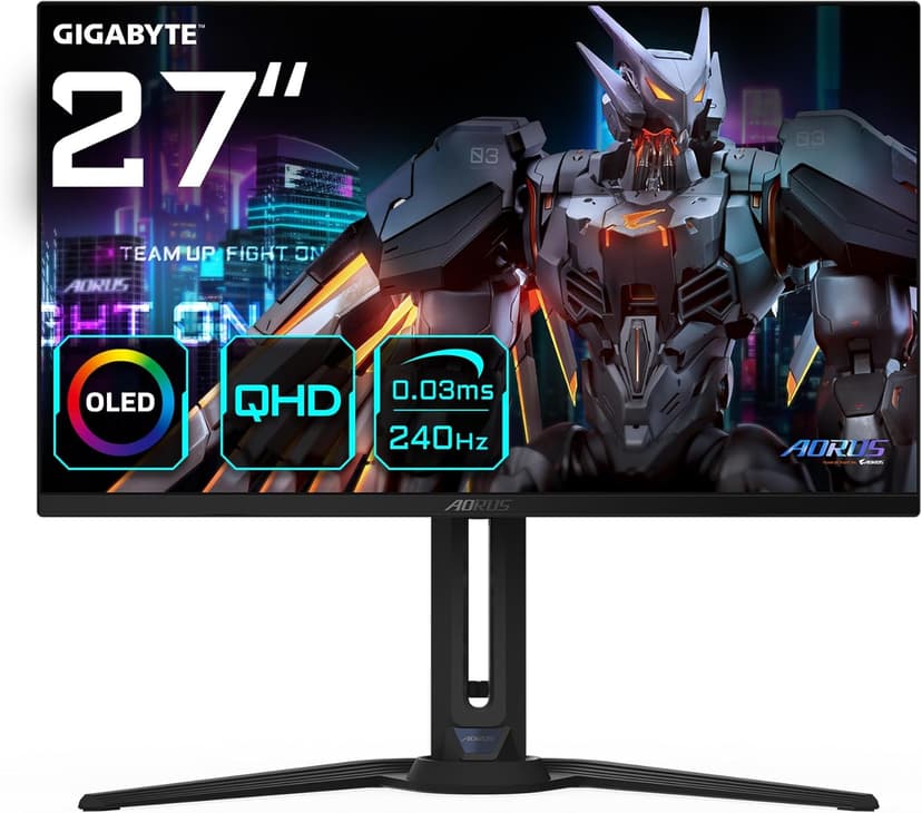 Gigabyte AORUS FO27Q2 27" OLED QHD Gaming Monitor - 2560 x 1440, 240Hz, 0.03ms, KVM, 250 cd/m², FreeSync Premium Pro, DisplayHDR True Black 400, HDMI 2.1 - 1