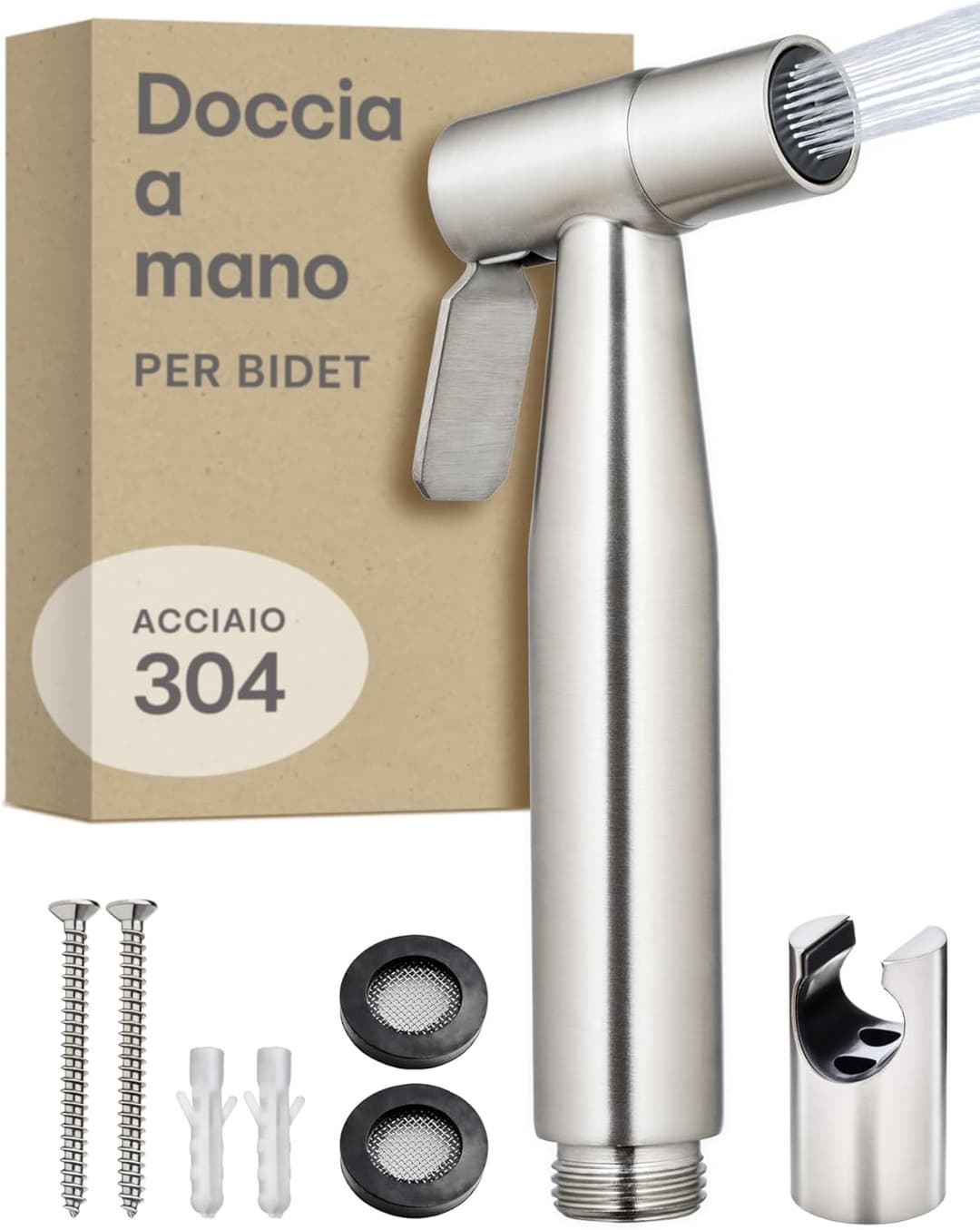Praknu Handheld Bidet Sprayer for Toilet - Stainless Steel Jet Spray with Holder - Rustproof - Easy Installation Bidet Tap Attachment, Muslim Shower, Shattaf - Includes 2 Seals