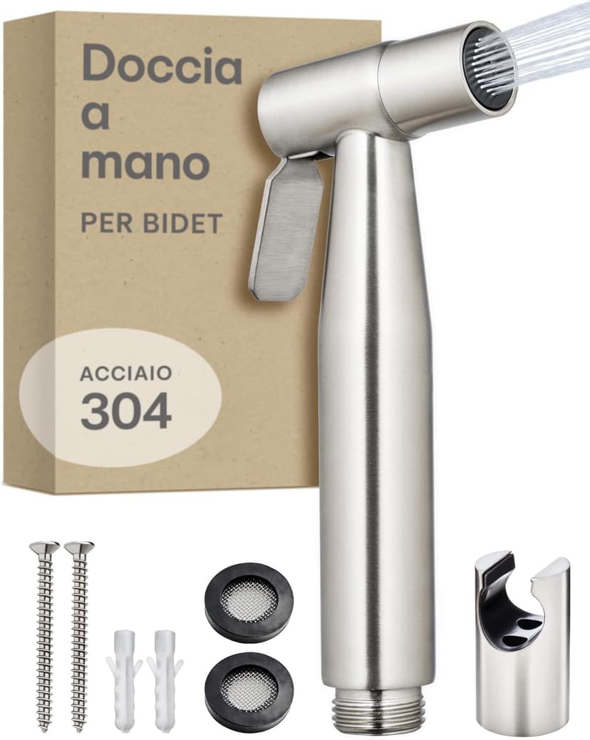 Praknu Handheld Bidet Sprayer for Toilet - Stainless Steel Jet Spray with Holder - Rustproof - Easy Installation Bidet Tap Attachment, Muslim Shower, Shattaf - Includes 2 Seals - 1