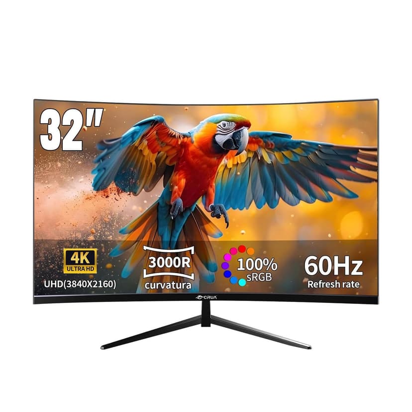 CRUA 32 Inch Curved 4K Gaming Monitor - 60Hz Refresh Rate, 1ms Response Time, HDR10 Support, G-Sync Compatible, Curved VA Panel 1500R (32"), Ideal for GA - 1