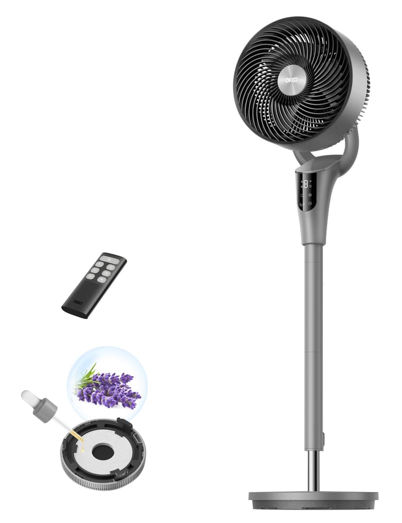 DREO 20dB Silent Standing Fan for Bedroom, 42" Pedestal Fans with Remote, 90° Oscillating, 90° Manual Vertical Cooling Fan, 8 Speeds, Adjustable Height, 8H Timer, LED Display, Child Lock, [Upgraded] - 1