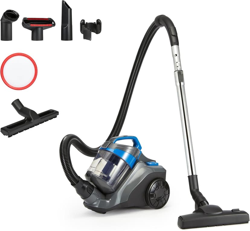 Amazon Basics Aspirateur Traineau sans Sac 1.7L Compact Ultra-Léger avec Brosse Triple Action, Filtre HEPA, 850W, pour Tapis et Sols Durs, Noir et Bleu - 1