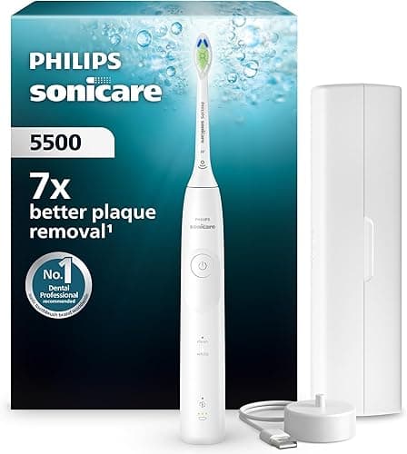Philips Sonicare 5500 - Brosse à dents électrique sonique avec 2 modes, Alerte de pression, EasyStart, SmarTimer et BrushPacer, Blanc, modèle HX7110/02 [Nouvelle technologie]