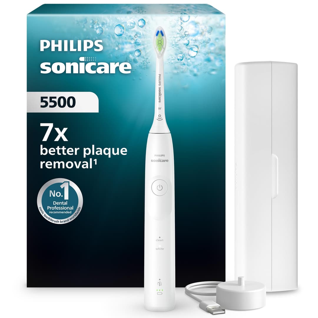 Philips Sonicare 5500 Electric Toothbrush, Sonic Toothbrush with 2 Modes, Pressure Alert, EasyStart, SmarTimer and BrushPacer, White, Model HX7110/02 [New Technology]
