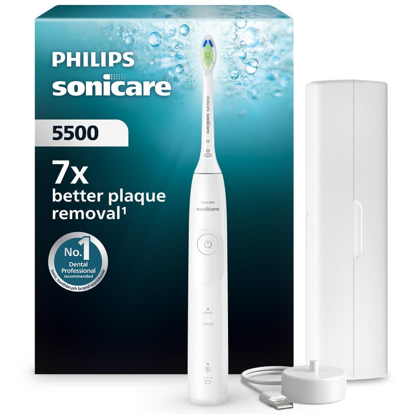 Philips Sonicare 5500 - Brosse à dents électrique sonique avec 2 modes, Alerte de pression, EasyStart, SmarTimer et BrushPacer, Blanc, modèle HX7110/02 [Nouvelle technologie] - 1