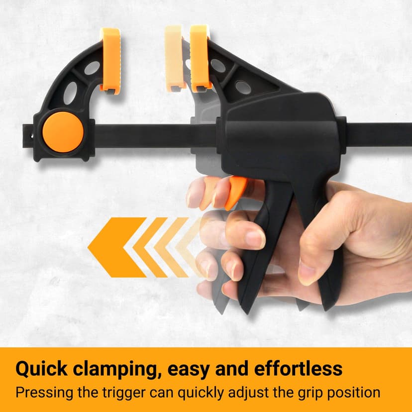 TOOLMAYS 2pcs 150 mm Clamps for Woodwork with Connector, Splicable to 620mm as Spreader, 100kg Max Load Wood Clamps Quick Grip, One-Handed Clamp, Ratchet Clamp for Long Woodworking Workpieces - 7