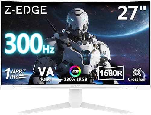 Z-Edge 27 Inch 300Hz Curved Gaming Monitor 1ms MPRT Full HD 1080P, 300cd/m² Brightness, 16:9 VA Panel, FreeSync, HDR10, DisplayPort (300Hz) & HDMI (240Hz), VESA Mountable, White