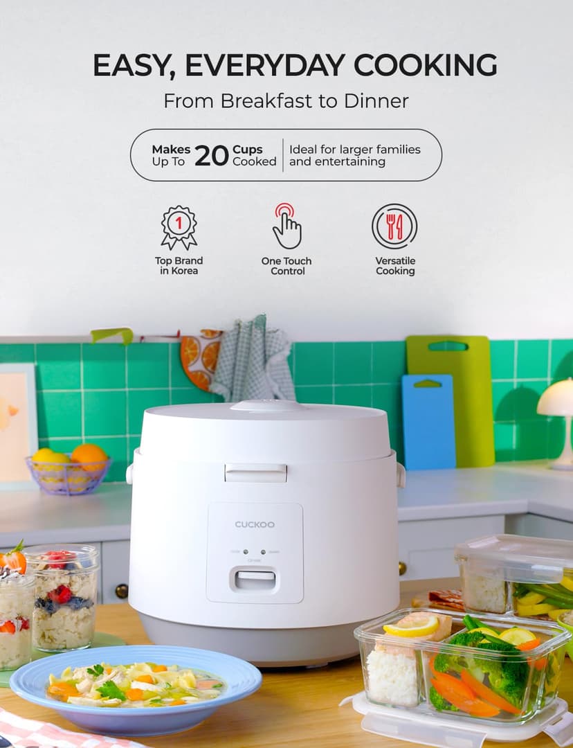 CUCKOO CR-1095 10-Cup (Uncooked) / 20-Cup (Cooked) Basic Rice Cooker and Warmer with Nonstick Inner Pot, Switch Press (White) - 2