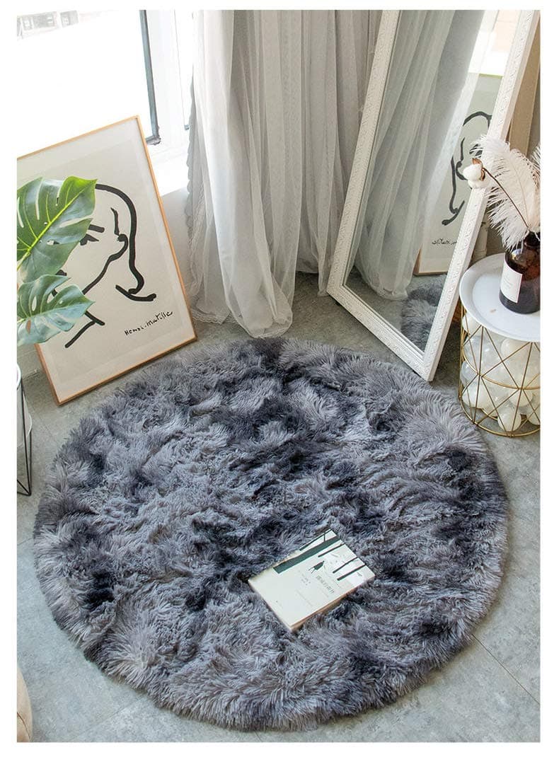 Tinyboy-hbq Tapis Rond Salon Tapis Chambre Rond Moderne Design Shaggy Poils Longs Interieur Décor Ultra Doux De Peluche De Pièce De Maison De Pépinière(Gris Noir❍ 140cm) - 6
