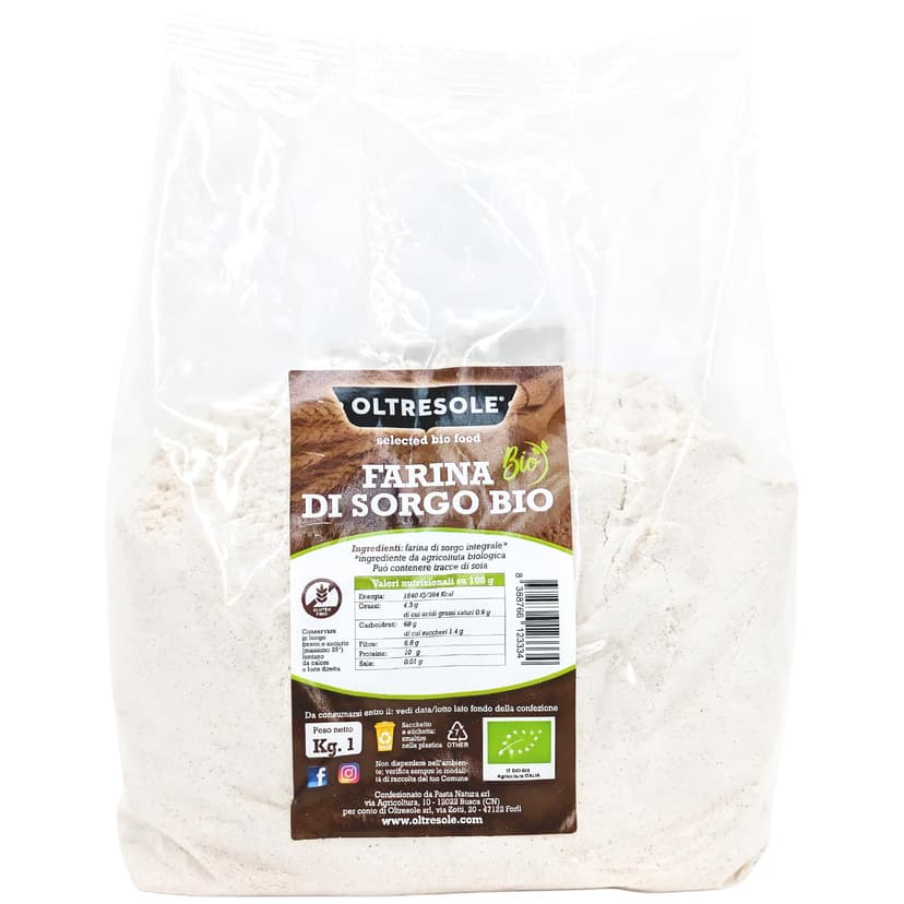 Oltresole, Italian Organic Sorghum Flour 1 Kg, Gluten Free Flour, No GMO, 100% Made in Italy, Ideal for Coeliacs, Breads, Sweets and Pasta, Rich in Fiber and Protein - 1