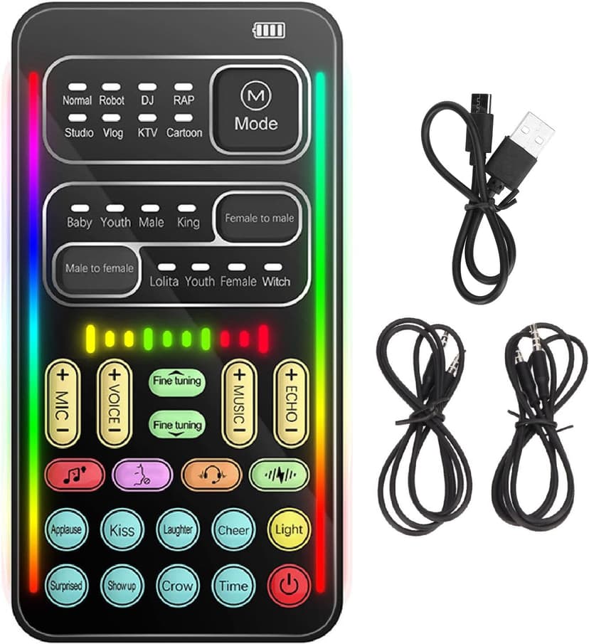 Portable Voice Changer, I9 Live Sound Card Handheld Microphone Voice Changer with 8 Sound Effects, Sound Disguiser for PS4 PS5 PC Phone Laptops - 1