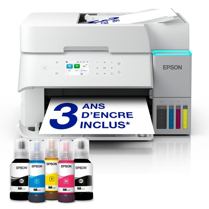 Epson EcoTank ET-3956 White A4 Multifunction Printers with Scanner, Wi-Fi & AirPrint Ink Tank, Automatic Document Feeder, Duplex Printing, Scan & Copy, Up to 3 Years of Ink Included - 1