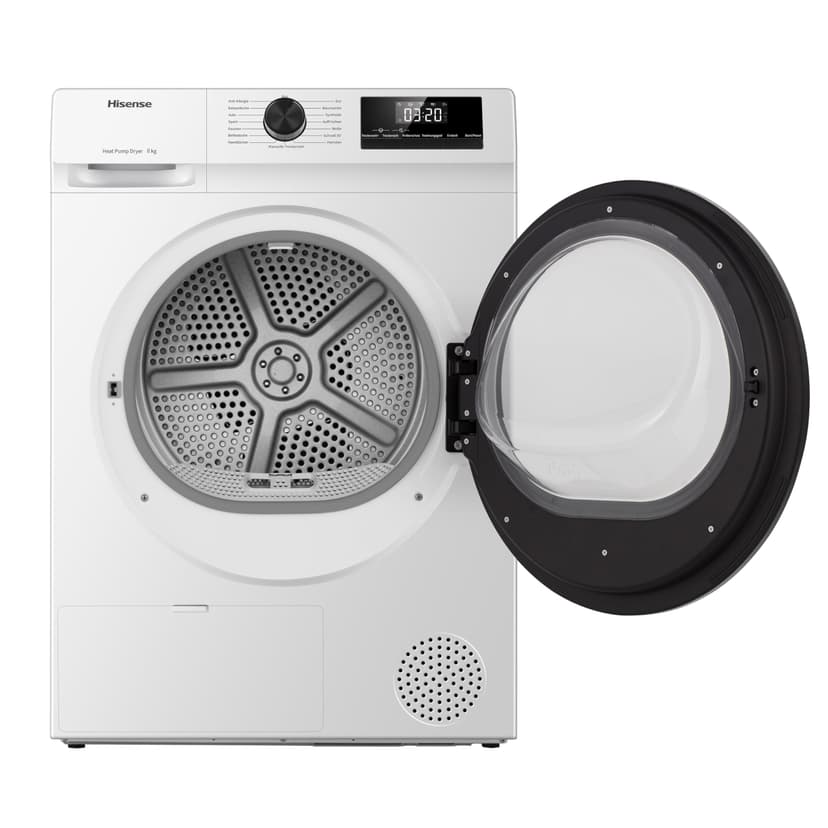 Hisense DHQE800BW2 Sèche-linge, 8 kg, classe D, largeur 60 cm, 16 programmes, séchage automatique, séchage rapide, séchage anti-rides, pompe à chaleur, séchage Ion Refresh, blanc - 8