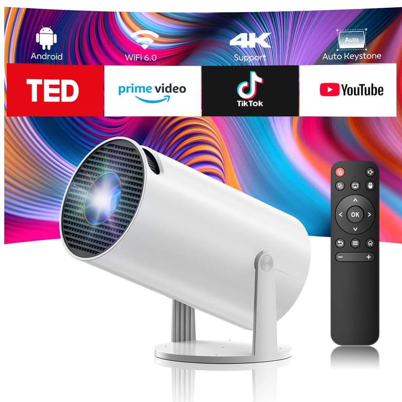 Vidéoprojecteur 4K Mini Projecteur Portable Android 11 avec BT 5.0 et WiFi 6, projecteur Video avec Auto Keystone, 220° Rotation retroprojecteur Compatible avec USB/PS/HDMI/TV Stick - 1
