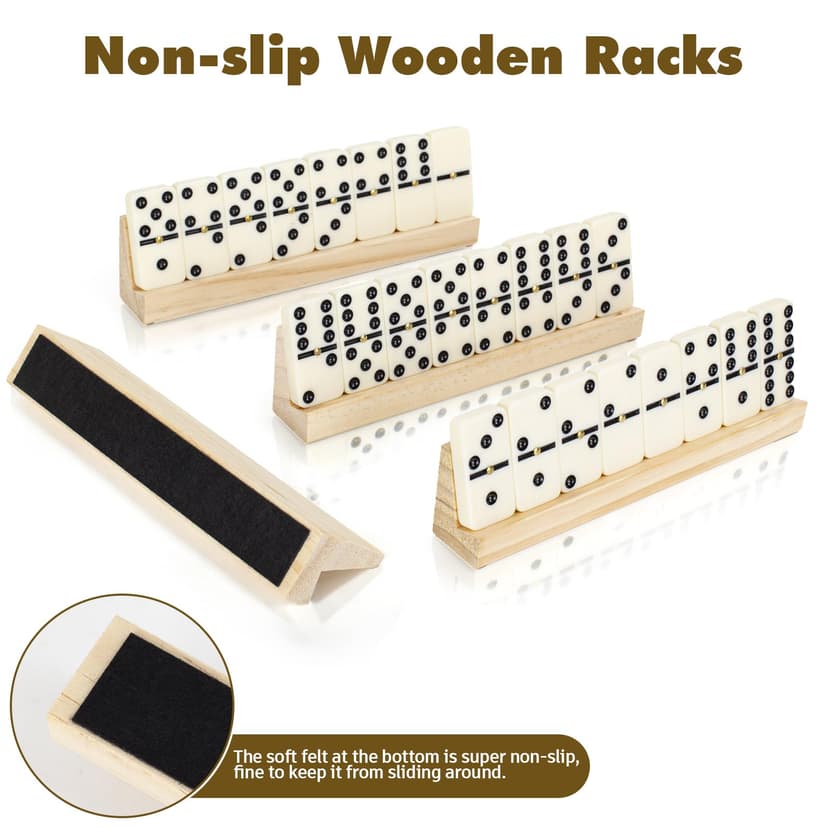 LOVITERRA Double 6 Dominos Set for Adults, Durable 28 Tiles Dominos with 4 Wooden Racks and Carrying Case,Classic Board Games,Portable Travel Game - 2