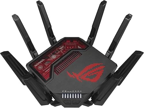 ASUS ROG Rapture GT-BE19000 Tri-band WiFi 7 Gaming Router (320MHz Channels & 4k-QAM, MLO, 2x 10G ports, AI WAN detection, Triple-level Game Acceleration, AiMesh, free network security, VPN features)