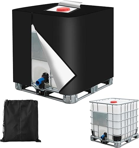 IBC1000L Tank Cover, IBC 420D Container Cover, IBC 1000L-UV Water Tank Cover Tarpaulin Protection, (120x100x116cm) (Black)