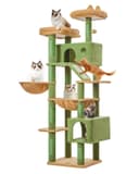 Taoqimiao Cat Tree, 180cm Cat Tower for Indoor Cats Large Cats, Multi-level Cat Climbing Tower, 8 Sisal Scratching Posts, Metal Frame Cozy Hammock, Scratch Board, 2 Top Perches, Green MSC026L - 9
