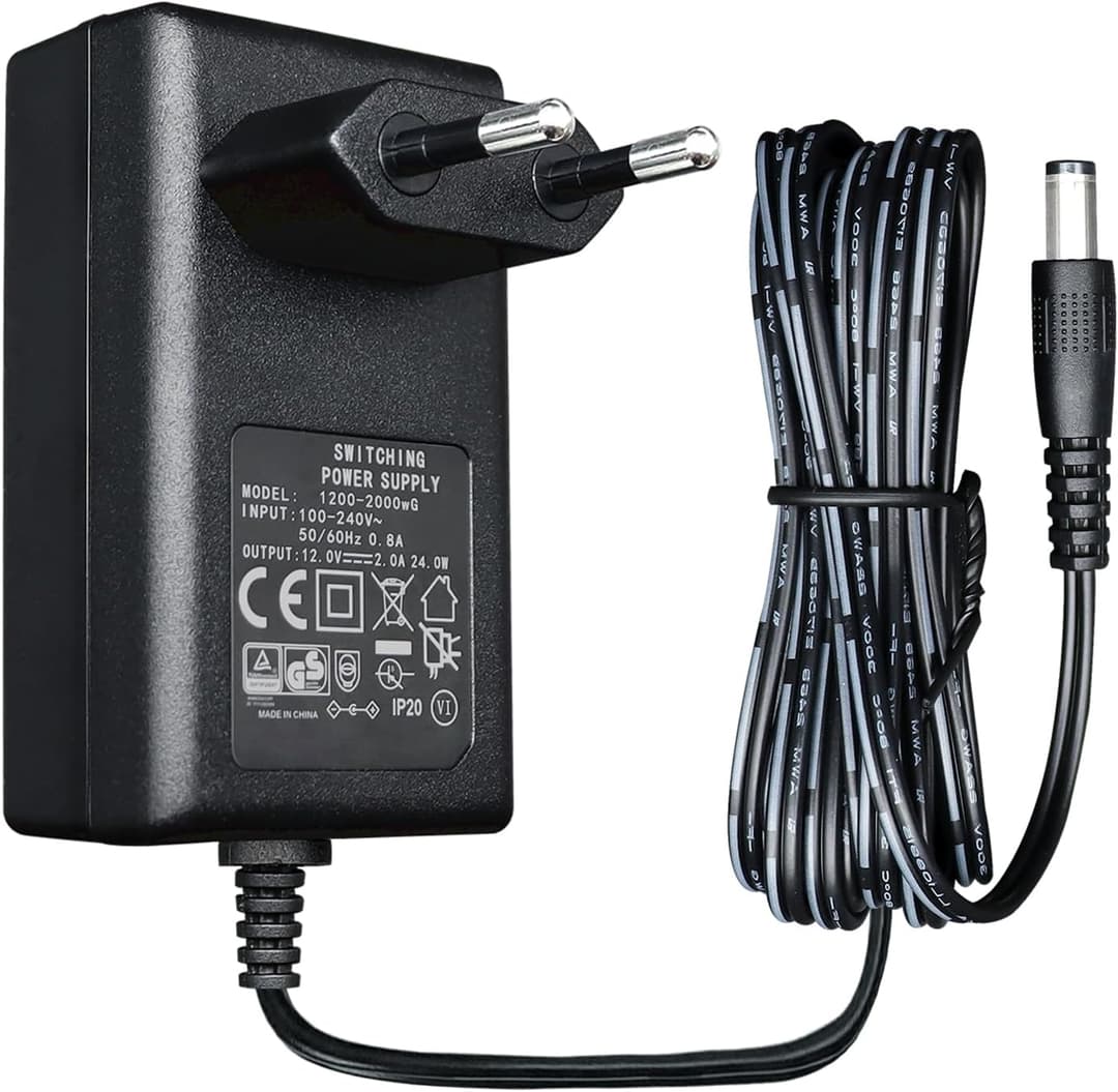 Adaptateur d'alimentation 12 V 2 A 24 W 1,8 m de Long, Adaptateur de Commutation CA CC (entrée 100-240 V, Sortie 12 V 2 A), Prise de transformateur à Montage Mural CC 5,5 x 2,1 mm, homologué CE
