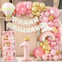 Toyssa 1st Birthday Decorations for Girls, Retro Pink Balloon Arch Kit with ONE Balloon Boxes Foil Balloons Happy Birthday Banner, First Girls Decoration Party Supplies for Kids - 7
