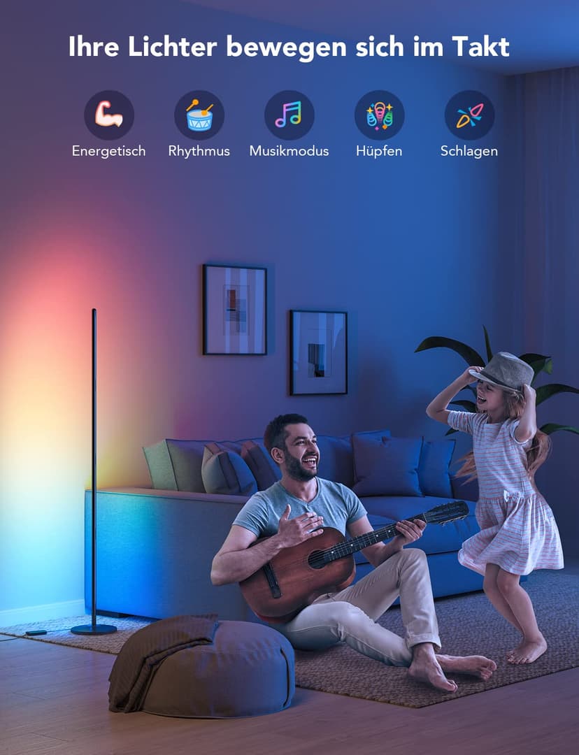 Govee H6076 LED Floor Lamp, WiFi RGBIC Floor Lamp, Works with Alexa and Google Assistant, App Control, 16 Million Colours, 58 Scene Modes, Music Modes, DIY Mode - 6