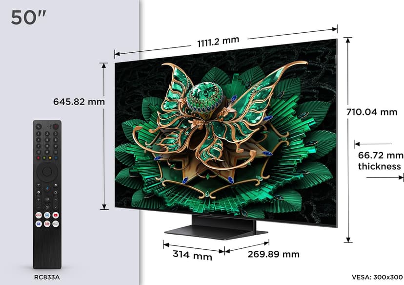 TCL 50C7K QD-Mini 50" 4K HDR Premium 2000 Smart Google TV with 144Hz Motion Clarity Pro (Dolby Vision IQ & Atmos, HVA Panel, Game Master) - 2