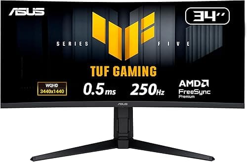 ASUS TUF Gaming VG34WQML5A Series 5 Gaming monitor ― 34-inch WQHD Fast-VA panel, 250Hz(OC), 0.5ms, AMD FreeSync Premium, DisplayHDR 400, 95-Percent DCI-P3, DisplayWidget Center, Gaming AI, HDMI 2.1