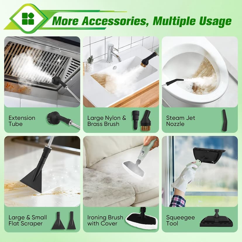 Nettoyer à Vapeur, Nettoyeur Vapeur Professionnel avec 11 Accessoires, 2500W Réservoir d'eau de Grande Capacité, Nettoyage Vapeur avec 6 modes réglables pour le Nettoyage, Canapés, Carrelage, Voitures - 7