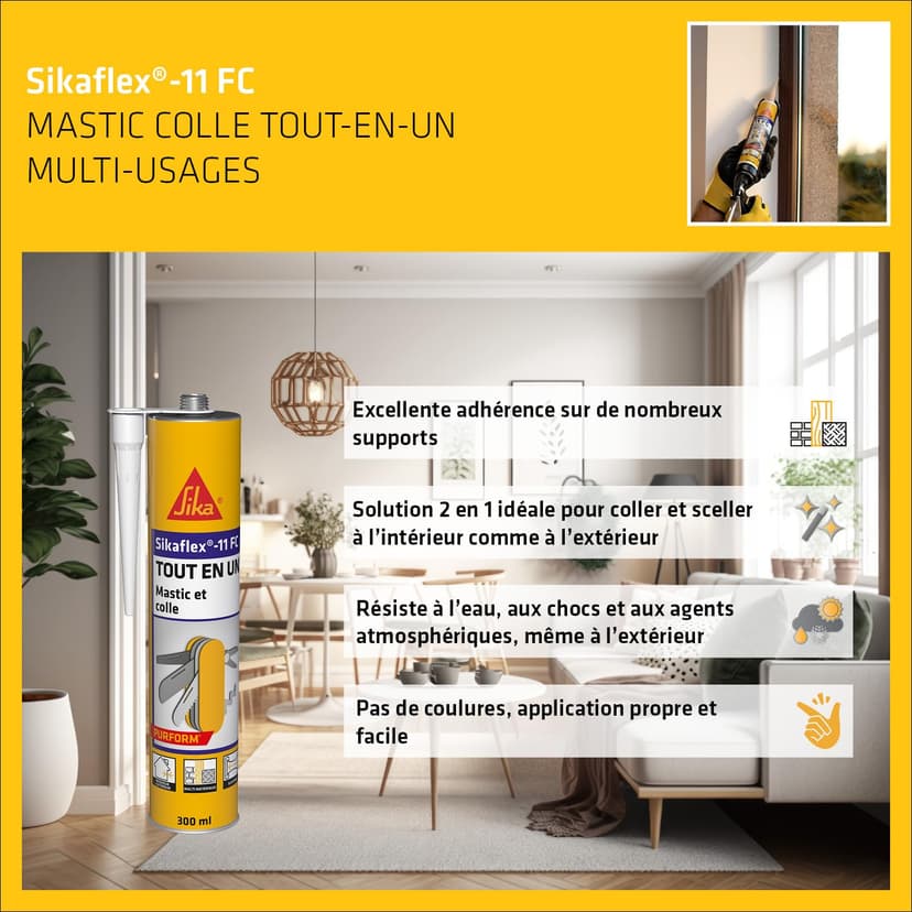 Sika Flex 11 FC Purform Brown Multi-Purpose Sealant, Sealant and Adhesive, Multi-Support, Interior and Exterior (Sikaflex 11 FC+), 300 ml - 3
