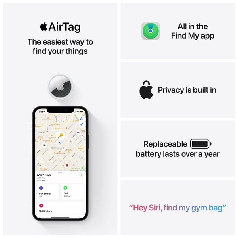 Apple AirTag (1st generation). Track your keys, wallet, luggage, backpack. Replaceable battery. Water-resistant. One-tap set up with iPhone or iPad. - 7