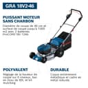 Bosch Professional 18V System tondeuse à gazon sans-fil GRA 18V2-46 (largeur coupe : 46 cm, réglage de hauteur dans 6 positions, sac ramassage en toile 60 l, 2 clés coupe-circuit, bouchon mulching) - 3