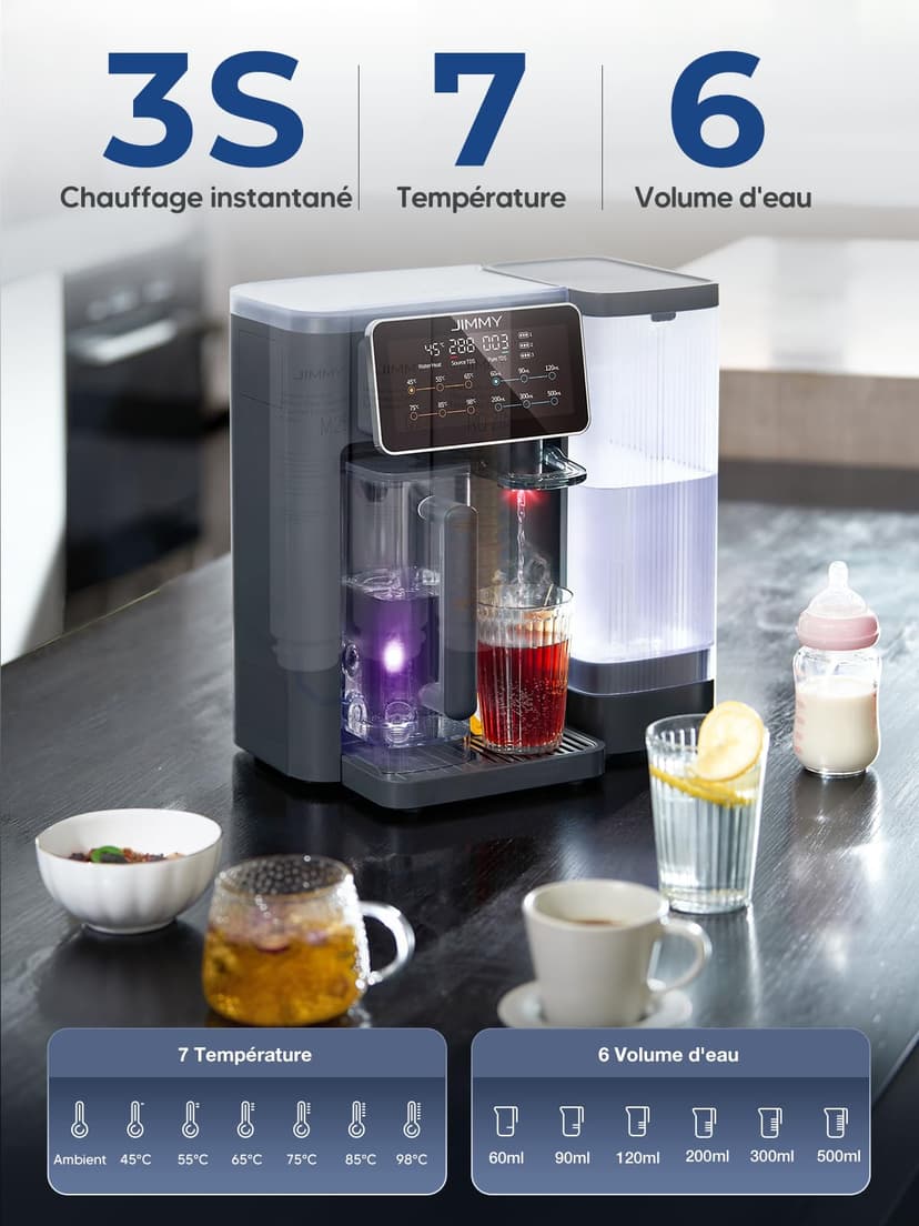 Jimmy R9 Purificateur d'Eau à Osmose Inverse sur Comptoir, Filtration 7 Étapes avec UV, Distributeur d'Eau Chaude, Chauffage 3S, 7 Températures, Moniteur TDS en Temps Réel - 4