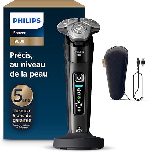 Philips Rasoir i9000, Rasoir électrique sec et humide, Noir encre, Avec technologie Skin IQ, Système Triple Lift & Cut, Lame Dual SteelPrecision rotative à 360°, Modèle X9000/10