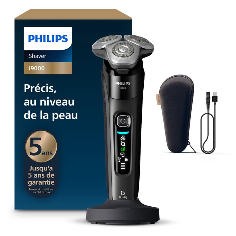 Philips Rasoir i9000, Rasoir électrique sec et humide, Noir encre, Avec technologie Skin IQ, Système Triple Lift & Cut, Lame Dual SteelPrecision rotative à 360°, Modèle X9000/10 - 1