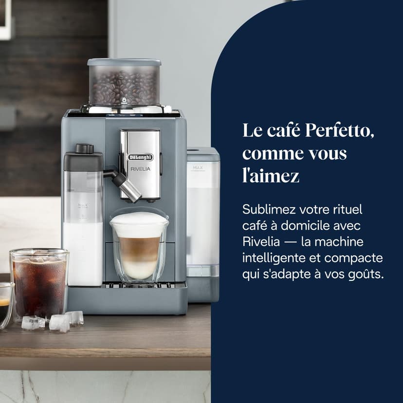 Delonghi Rivelia EXAM440.55.G, Fully Automatic Coffee Machine with LatteCrema Hot, Automatic Milk Frother, Compact Size Bean to Cup Coffee Machine, 16 Recipes, Full Touch Colored Display, Pebble Grey - 2