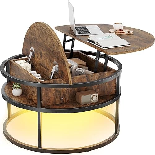 Dripex Table Basse Relevable, 81cm diamètre, Hauteur régl…